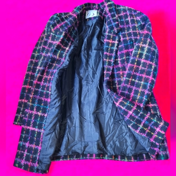 Vintage 90s Vibrant Checkered Multi-Coloured Lined Blazer Jacket - Picture 4 of 12